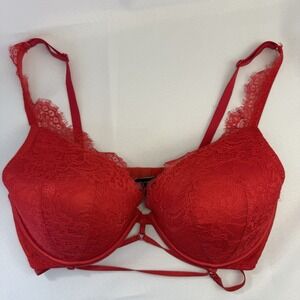 VICTORIA'S SECRET Red Lace Padded‎ Bra Dainty And Sexy 36D